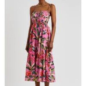 FARM Rio Leopard Forest Pink Floral Midi Dress